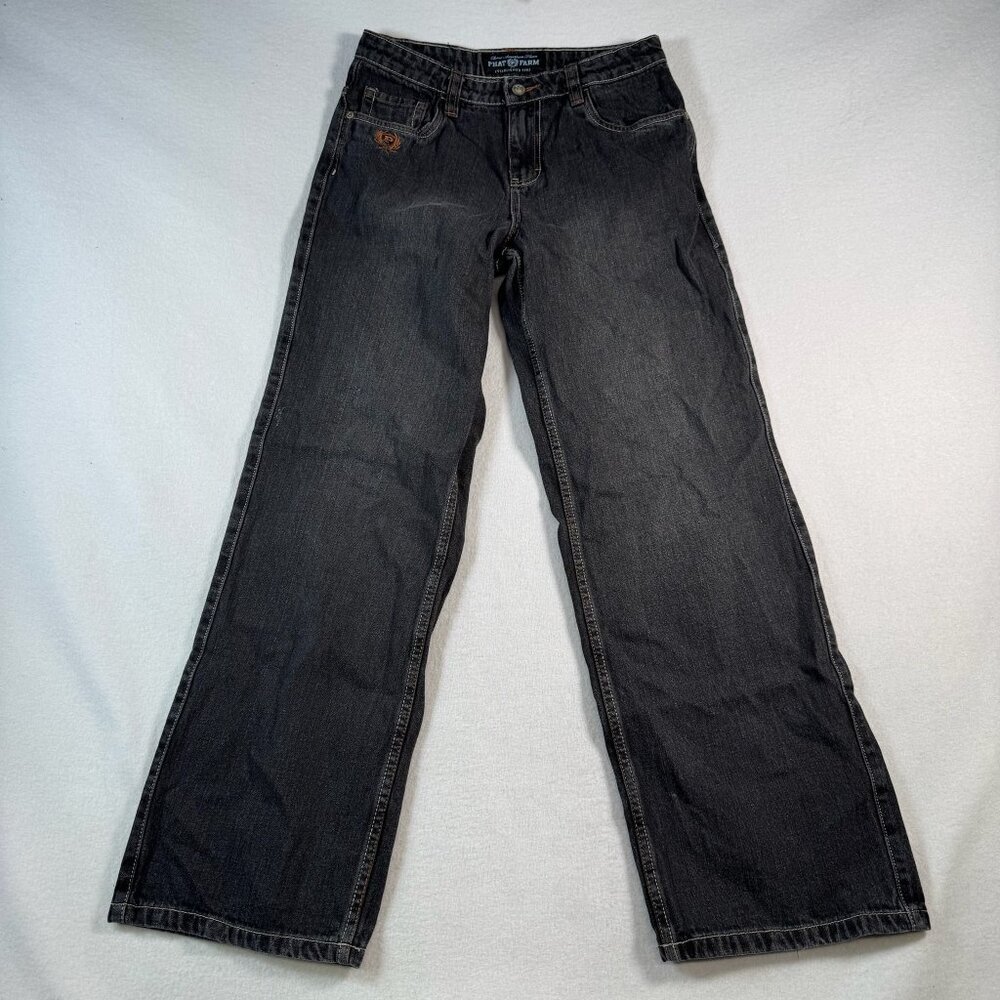 Phat Farm Jeans Womens 18 Black Straight Leg High Rise Dark Wash